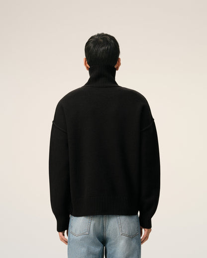 PULL NOIR COL CHEMINÉE EN LAINE AMI DE COEUR