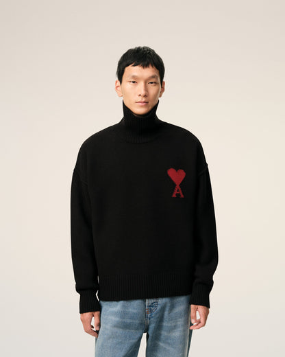 PULL NOIR COL CHEMINÉE EN LAINE AMI DE COEUR