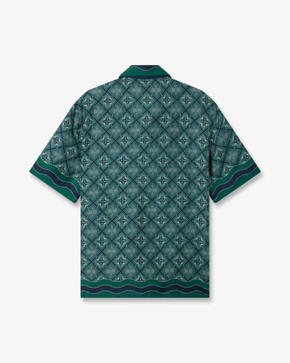 CHEMISE EN SOIE À MANCHES COURTES VERT FONCÉ À MONOGRAMME RAYONNANT