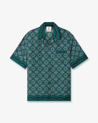 CHEMISE EN SOIE À MANCHES COURTES VERT FONCÉ À MONOGRAMME RAYONNANT