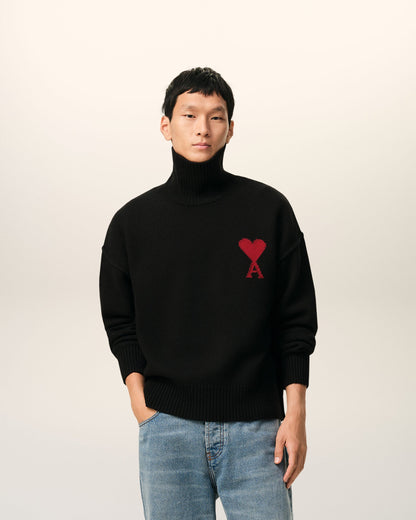 PULL NOIR COL CHEMINÉE EN LAINE AMI DE COEUR