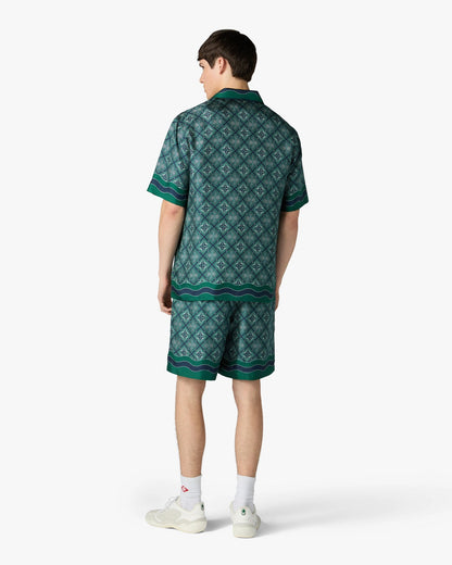 CHEMISE EN SOIE À MANCHES COURTES VERT FONCÉ À MONOGRAMME RAYONNANT