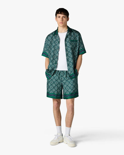 CHEMISE EN SOIE À MANCHES COURTES VERT FONCÉ À MONOGRAMME RAYONNANT